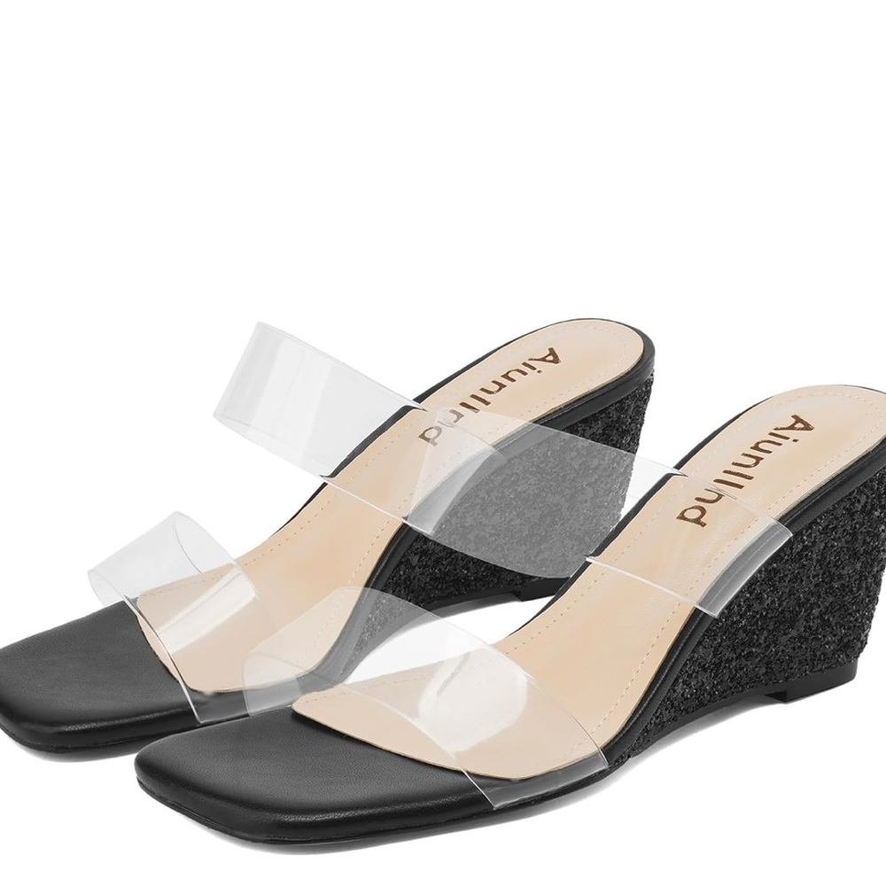 Black Wedge Sandals
